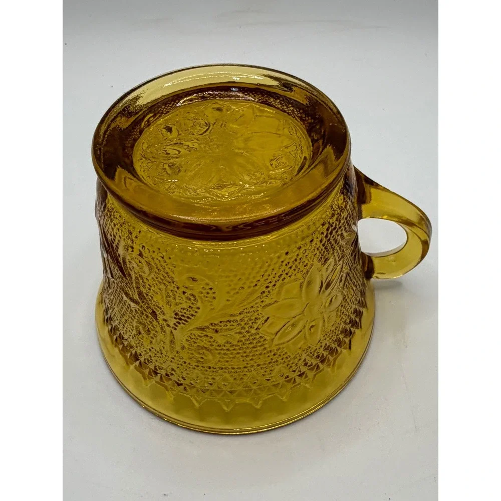 Tiara Indiana Glass Sandwich Amber Snack Set Tea Cup Plate Vintage Amber Gold